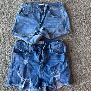 Light & Dark Blue Distressed Denim Shorts Duo Kan Can
